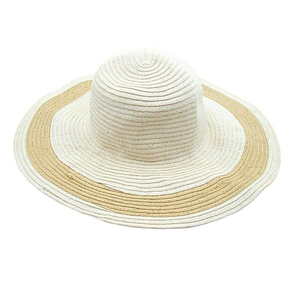 Womens Floppy Wide Brim Beach Straw Hat White Tan Gardening Sun Protection SPF - Picture 1 of 8